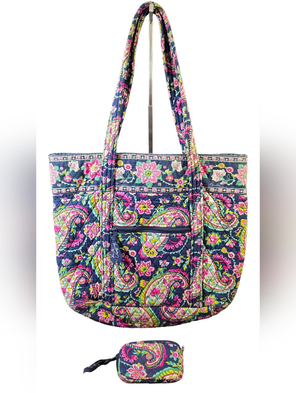 Vera Bradley Quilted Tote Bag w/ Matching Zip Coin Purse Floral Paisley Handbag